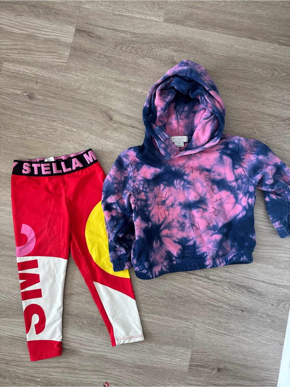 Stella McCartney Pink Navy Tie-Dye Hoodie with Red Yellow Graphic Leggings